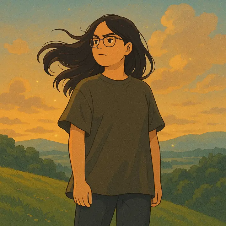Ilustración de Laura mirando hacia adelante