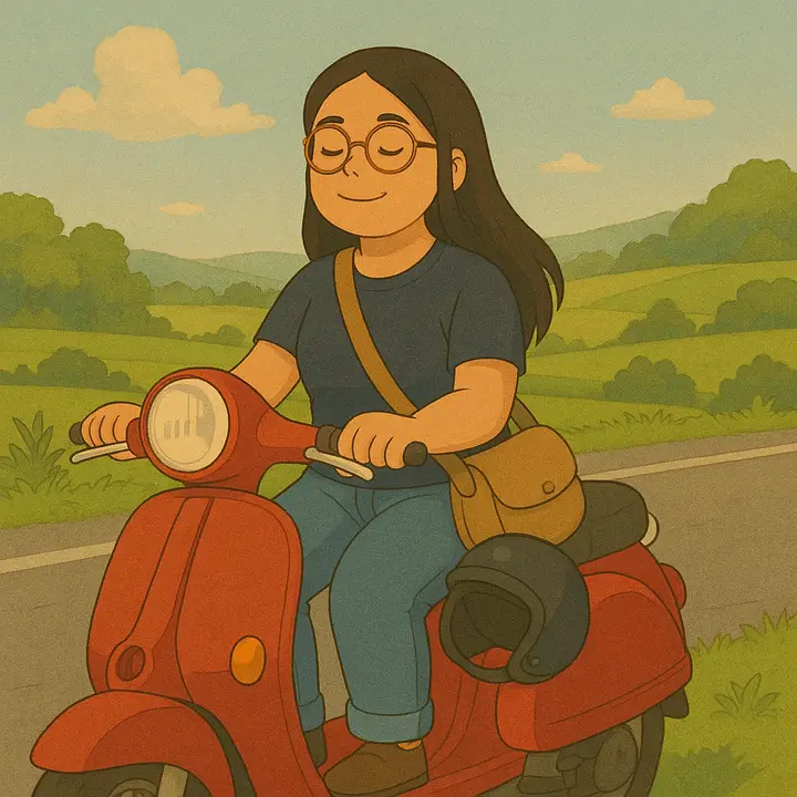 Ilustración de Laura con su primera moto